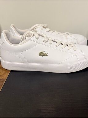 Lacoste Men's White Low-Top Sneakers with Gold Croc Logo